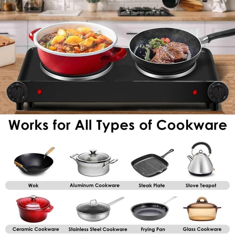 CUKOR 1800W Dual Infrared Burner Electric Hot Plate, High Power for Fast Cooking, 7 Inch Ceramic Glass Portable Electric Stove with Adjustable Temperature Control, Upgraded Version - Image 4